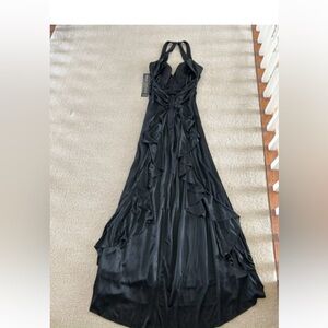 Masquerade Black Halter Backless Gown Medium 9
